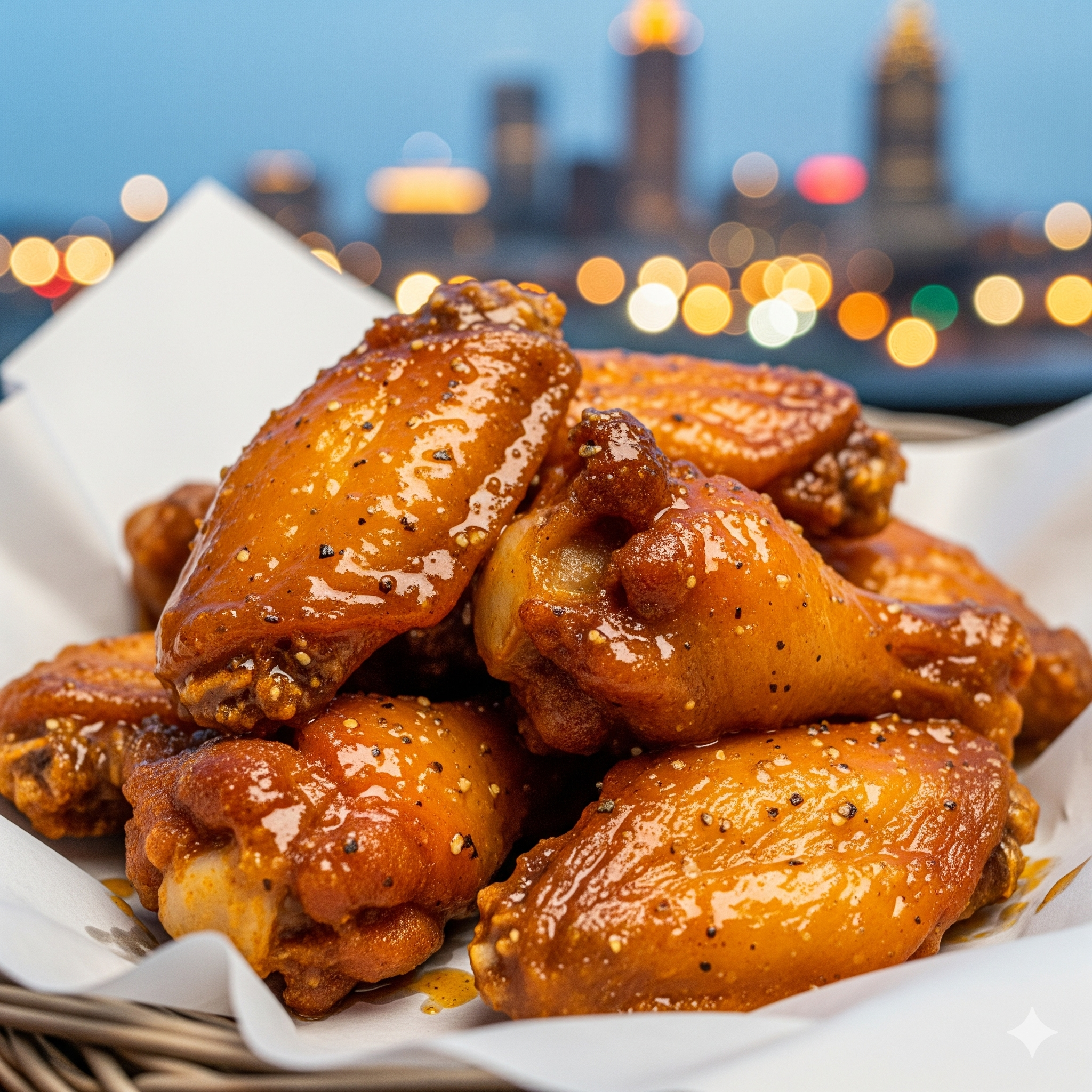 A jar of glossy amber Lemon Pepper Wet sauce, Atlanta's buttery riff on classic wing sauce
