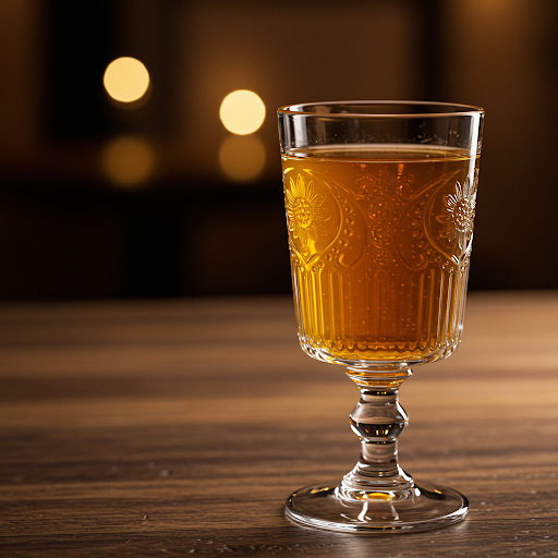 A glass of Poncha, Madeira's traditional sugarcane spirit, honey, and citrus cocktail